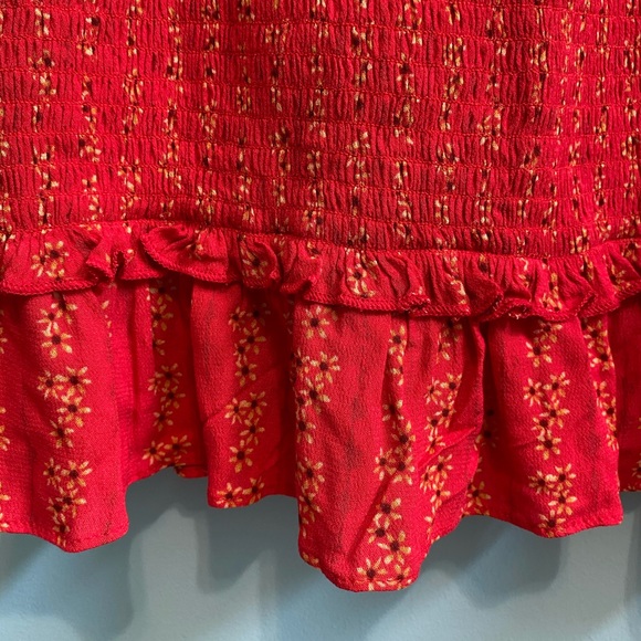 Red Floral Ruched Mini Dress - Picture 4 of 5